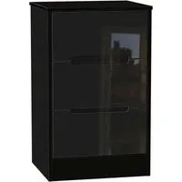 Monaco 3 Drawer Bedside Cabinet - Black, High Gloss