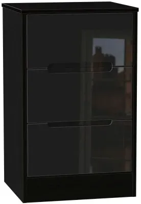 Monaco 3 Drawer Bedside Cabinet - Black, High Gloss image