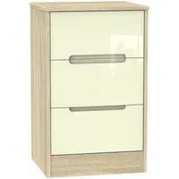 Monaco 3 Drawer Bedside Cabinet - Cream, Oak