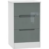 Monaco 3 Drawer Bedside Cabinet - Grey, White