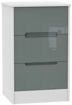 Monaco 3 Drawer Bedside Cabinet - Grey, White