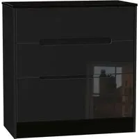 Monaco 3 Drawer Deep Chest - Black Gloss
