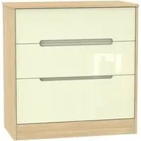 Monaco 3 Drawer Deep Chest - Cream Gloss, Light Oak