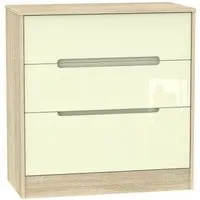 Monaco 3 Drawer Deep Chest - Cream Gloss, Oak Effect