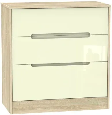Monaco 3 Drawer Deep Chest - Cream Gloss, Oak Effect