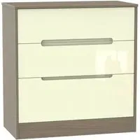 Monaco 3 Drawer Deep Chest - Cream Gloss, Toronto Walnut