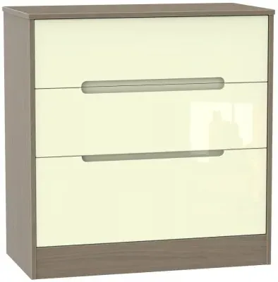 Monaco 3 Drawer Deep Chest - Cream Gloss, Toronto Walnut