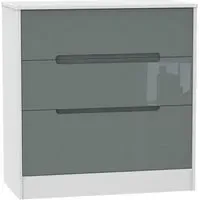Monaco 3 Drawer Deep Chest - Grey Gloss, White