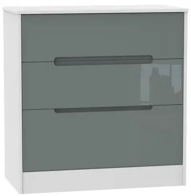 Monaco 3 Drawer Deep Chest - Grey Gloss, White