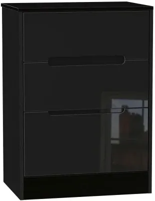 Monaco 3-Drawer Deep Midi Chest - Black
