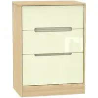 Monaco 3-Drawer Deep Midi Chest - Cream, Light Oak