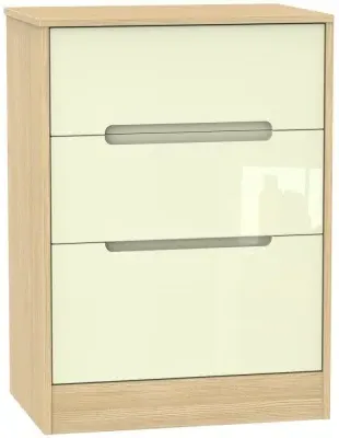 Monaco 3-Drawer Deep Midi Chest - Cream, Light Oak