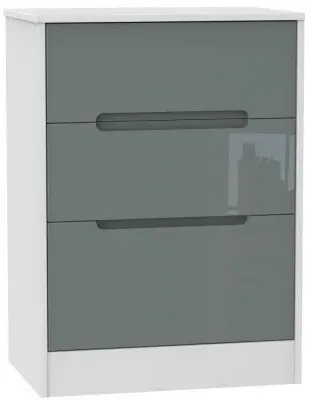 Monaco 3-Drawer Deep Midi Chest - Grey, White