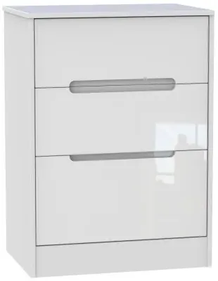 Monaco 3 Drawer Deep Midi Chest - White Gloss