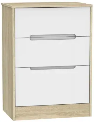Monaco 3 Drawer Deep Midi Chest - White, Oak Effect