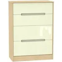 Monaco 4 Drawer Deep Chest - Cream Gloss, Light Oak