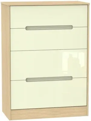 Monaco 4 Drawer Deep Chest - Cream Gloss, Light Oak