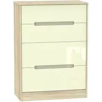 Monaco 4 Drawer Deep Chest - Cream Gloss, Oak Effect