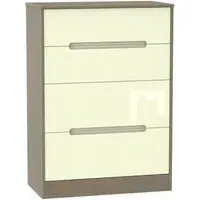 Monaco 4 Drawer Deep Chest - Cream Gloss, Toronto Walnut