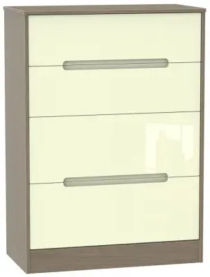 Monaco 4 Drawer Deep Chest - Cream Gloss, Toronto Walnut