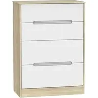 Monaco 4 Drawer Deep Chest - White Matt, Oak Effect