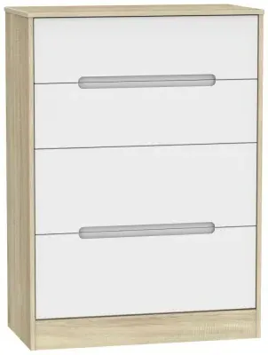 Monaco 4 Drawer Deep Chest - White Matt, Oak Effect image
