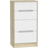Monaco 4 Drawer Deep Midi Chest - White, Oak Effect
