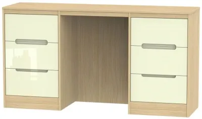 Monaco 6 Drawer Double Dressing Table - Cream, Light Oak