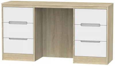Monaco 6 Drawer Double Dressing Table - White, Oak