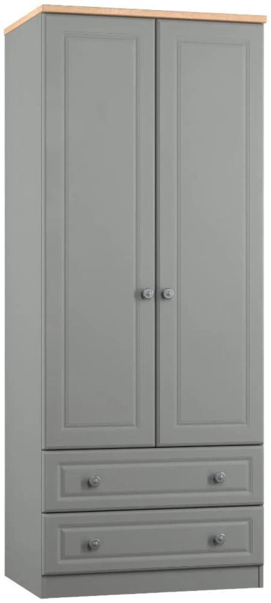 Norfolk 2 Door 2 Drawer Double Wardrobe - Grey, Oak Effect