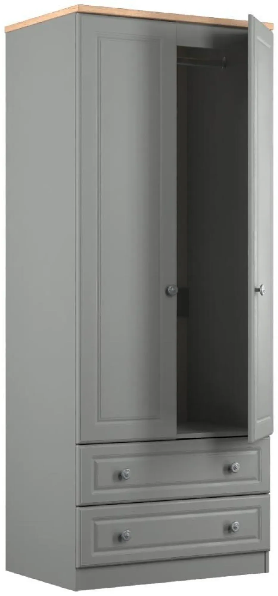 Norfolk 2 Door 2 Drawer Double Wardrobe - Grey, Oak Effect