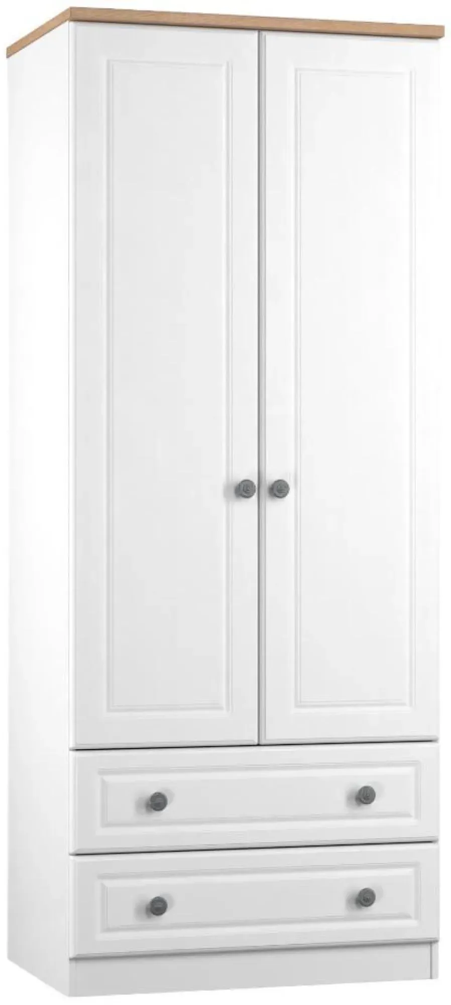Norfolk 2 Door 2 Drawer Double Wardrobe - White, Oak
