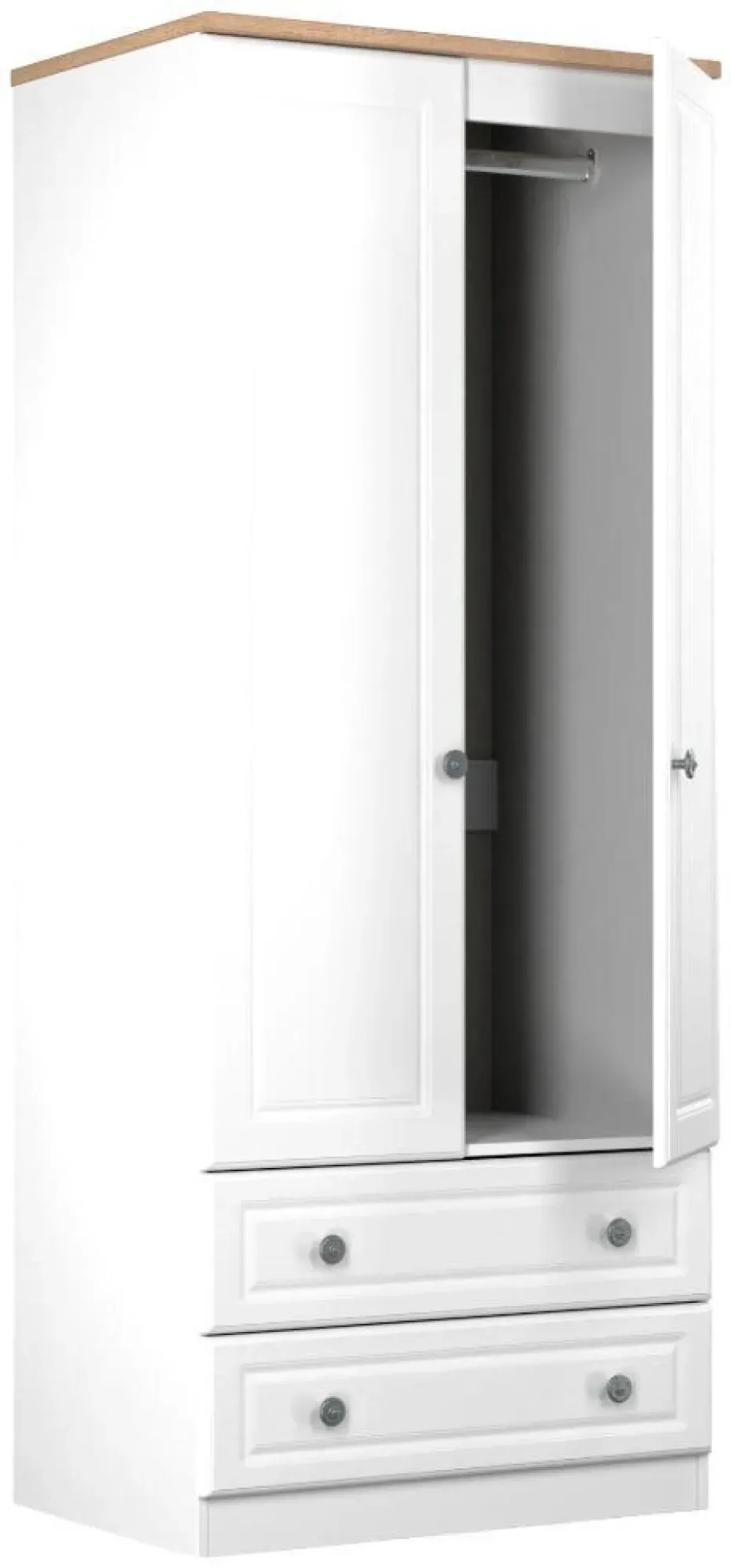 Norfolk 2 Door 2 Drawer Double Wardrobe - White, Oak