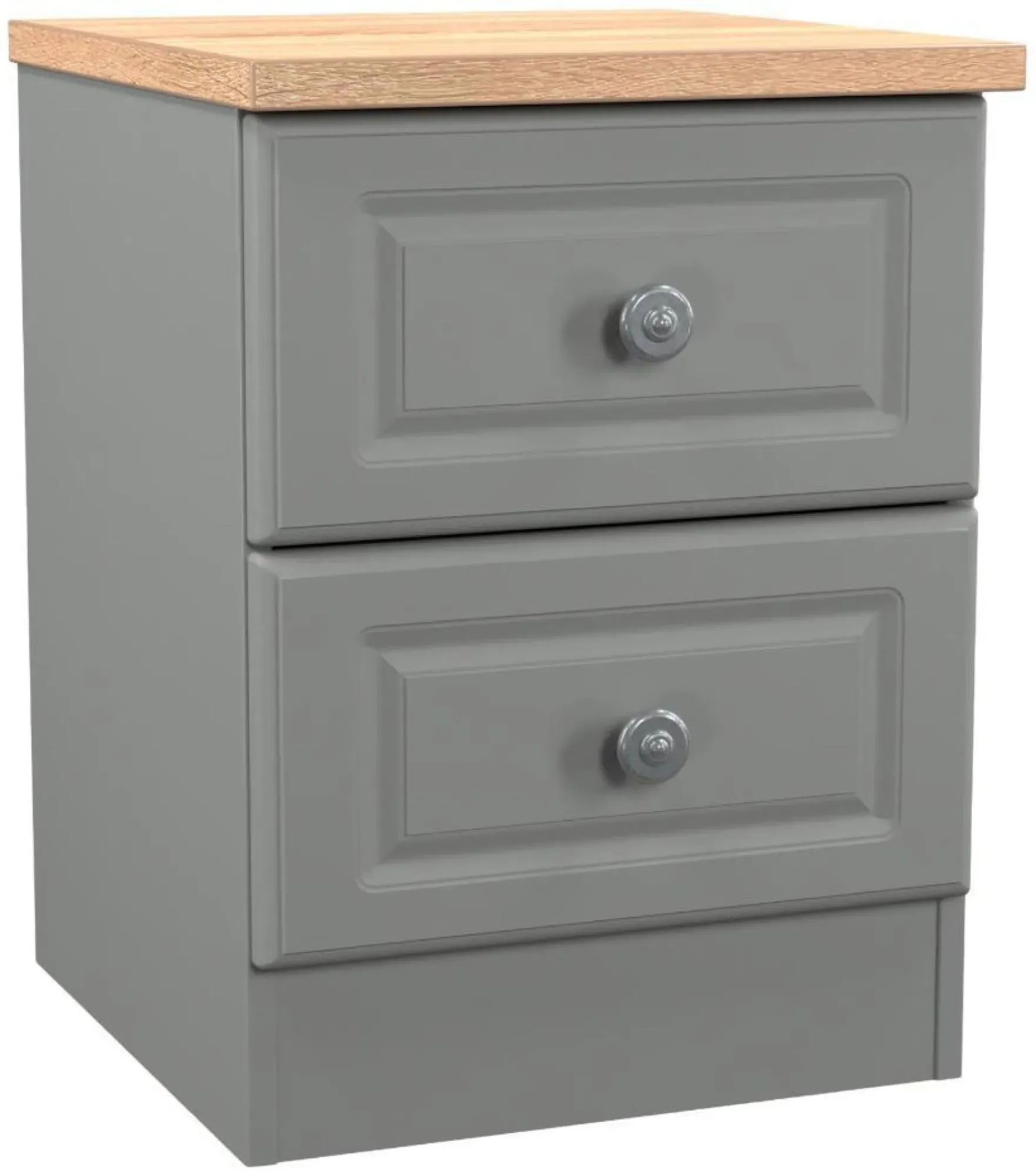Norfolk 2 Drawer Bedside Cabinet - Grey, Oak Effect