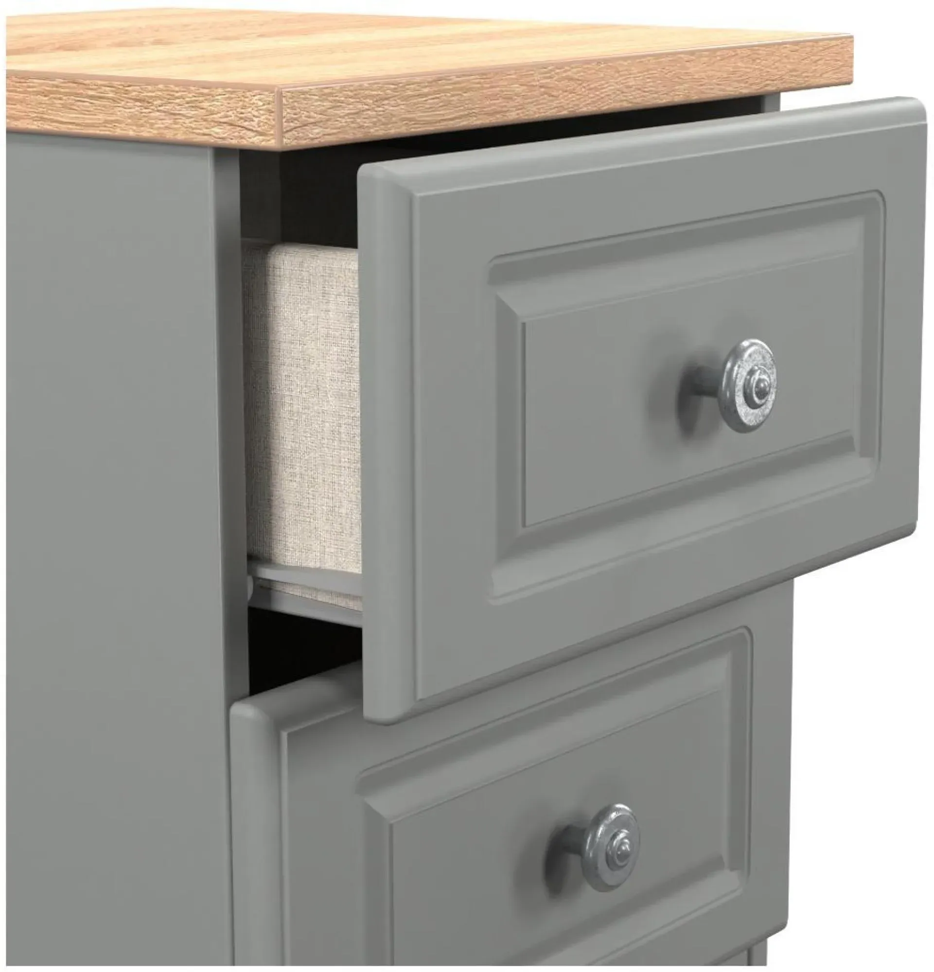 Norfolk 2 Drawer Bedside Cabinet - Grey, Oak Effect