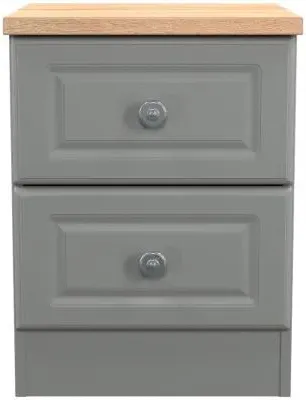 Norfolk 2 Drawer Bedside Cabinet - Grey, Oak Effect