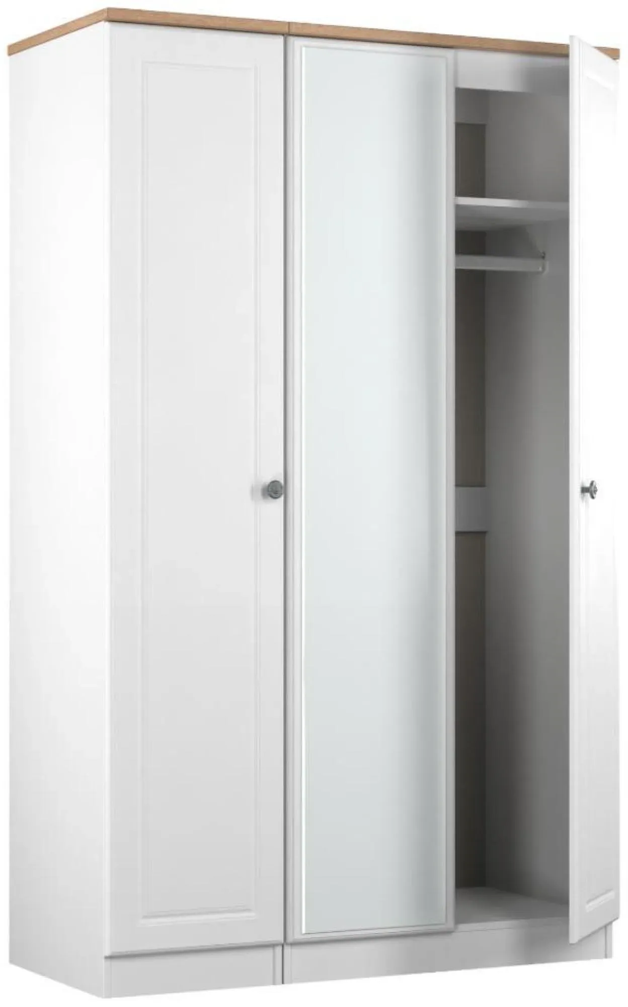Norfolk 3-Door Wardrobe with Mirror - White