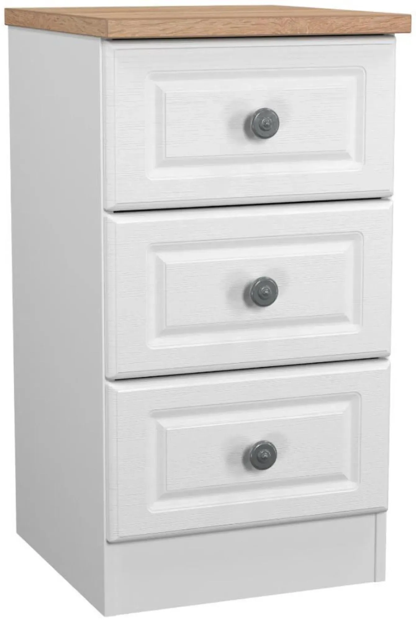 Norfolk 3 Drawer Bedside Cabinet - White, Oak Effect
