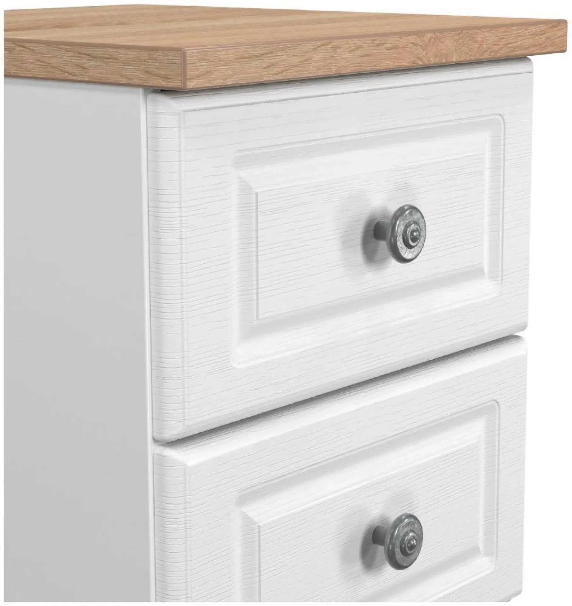 Norfolk 3 Drawer Bedside Cabinet - White, Oak Effect