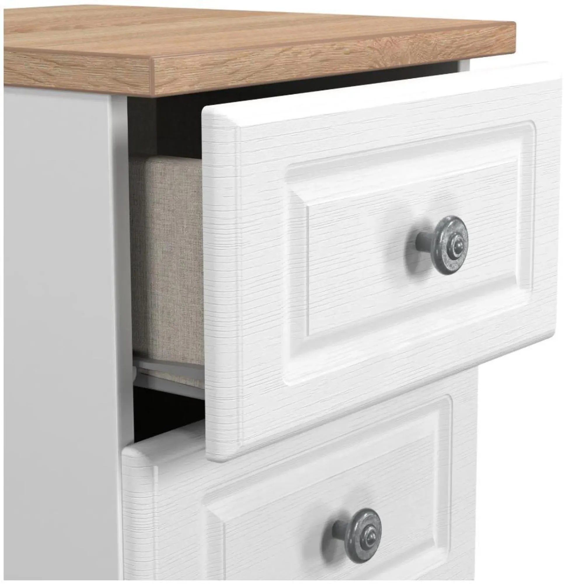 Norfolk 3 Drawer Bedside Cabinet - White, Oak Effect