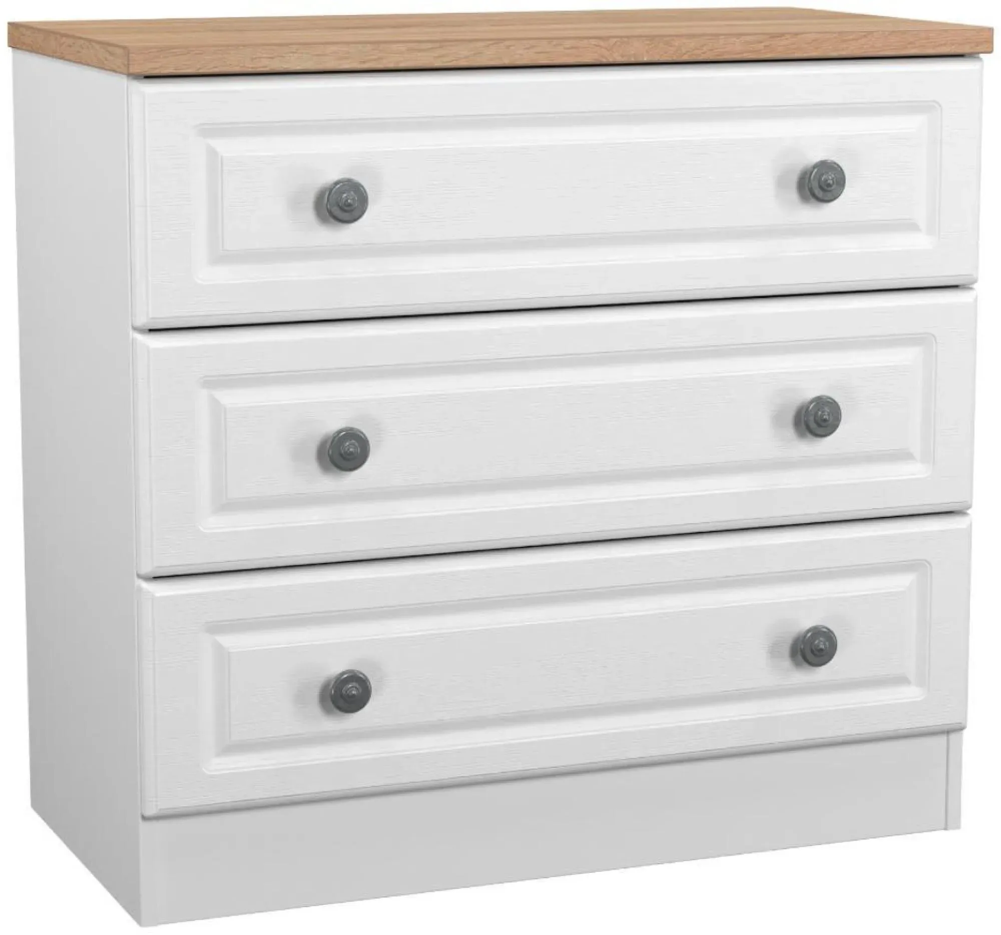 Norfolk 3 Drawer Small Chest - White, Oak Effect