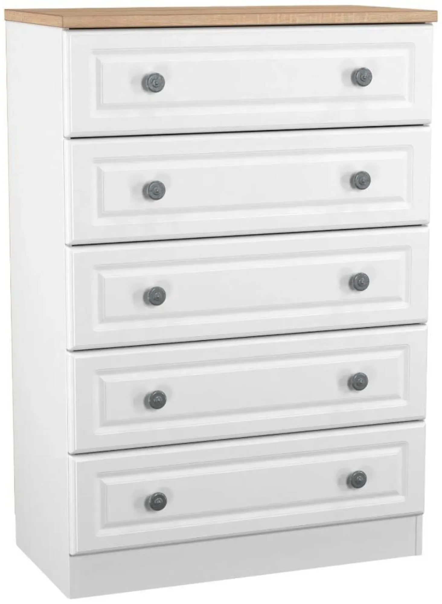 Norfolk 5 Drawer Chest - White, Oak Effect