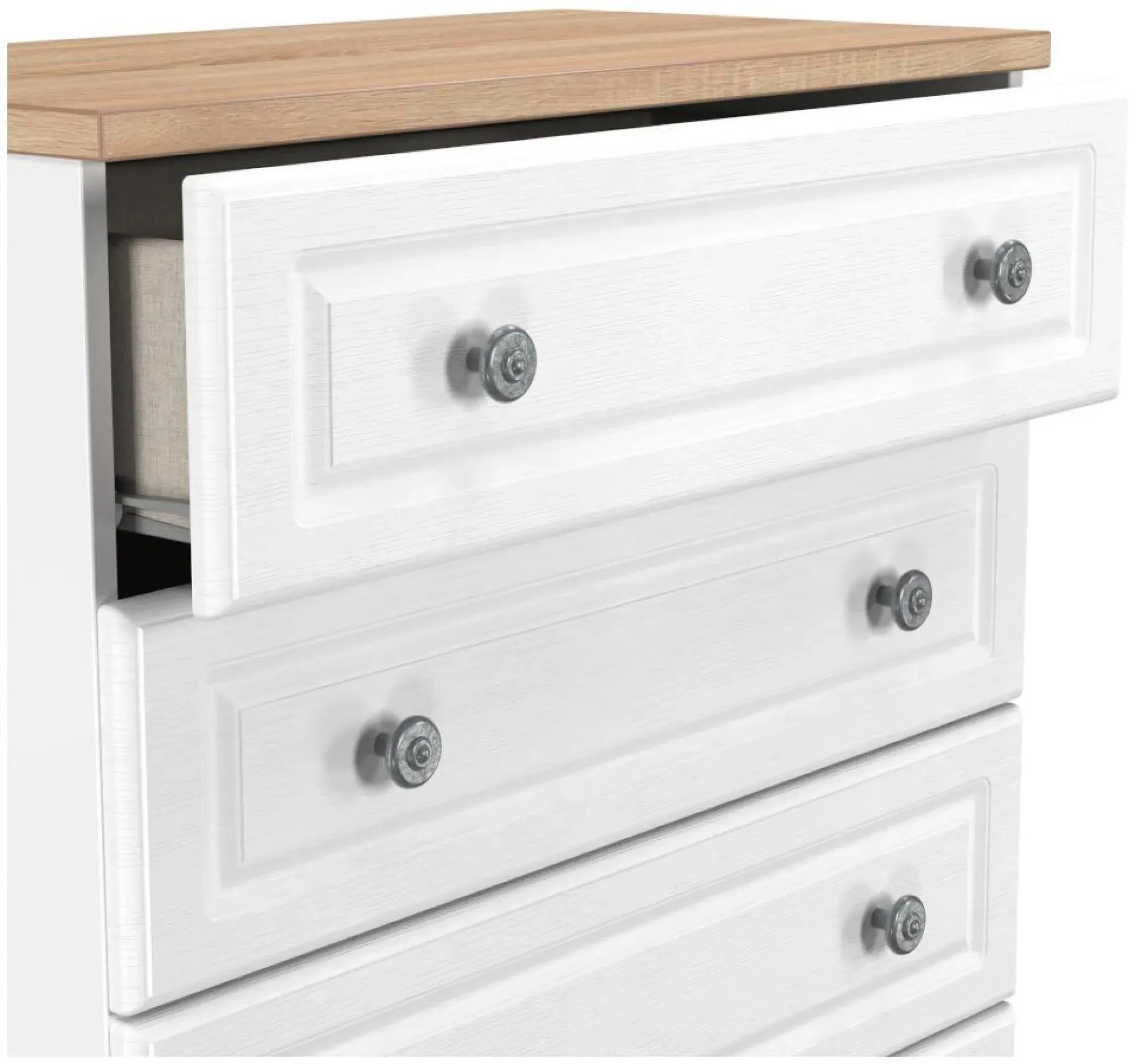 Norfolk 5 Drawer Chest - White, Oak Effect