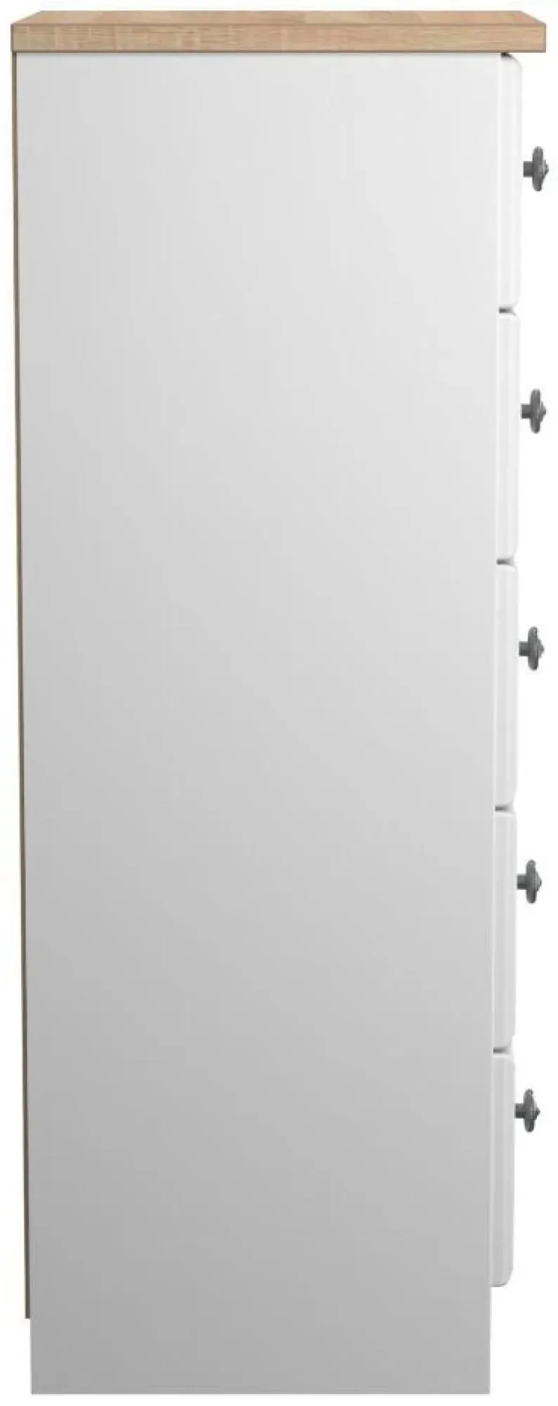 Norfolk 5 Drawer Narrow Chest - White, Oak Effect