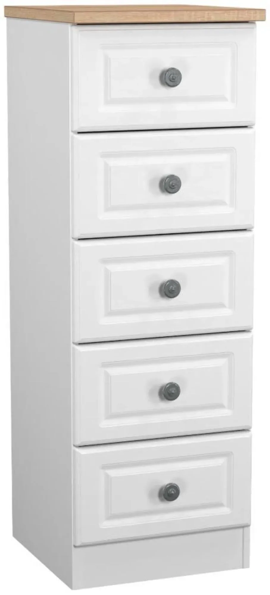 Norfolk 5 Drawer Narrow Chest - White, Oak Effect