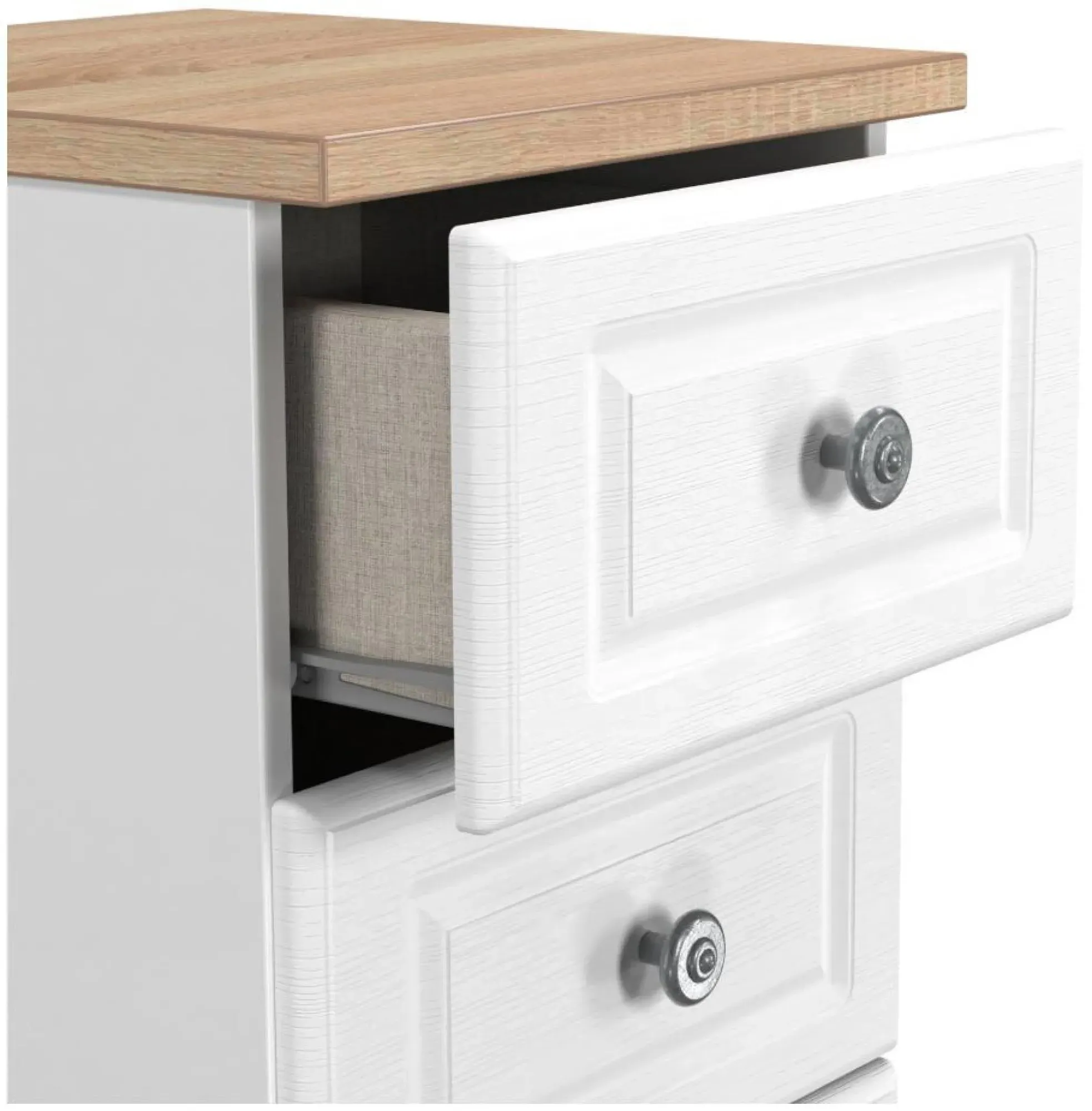 Norfolk 5 Drawer Narrow Chest - White, Oak Effect