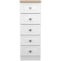 Norfolk 5 Drawer Narrow Chest - White, Oak Effect