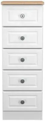 Norfolk 5 Drawer Narrow Chest - White, Oak Effect image