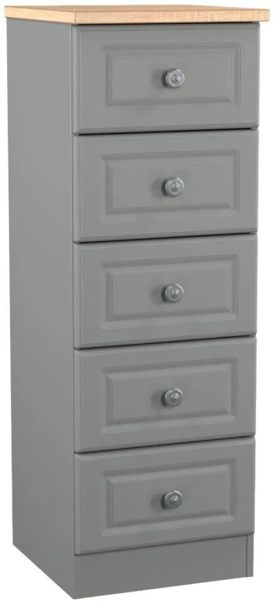 Norfolk Narrow 5 Drawer Chest - Grey, Oak