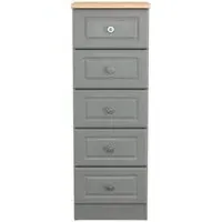 Norfolk Narrow 5 Drawer Chest - Grey, Oak